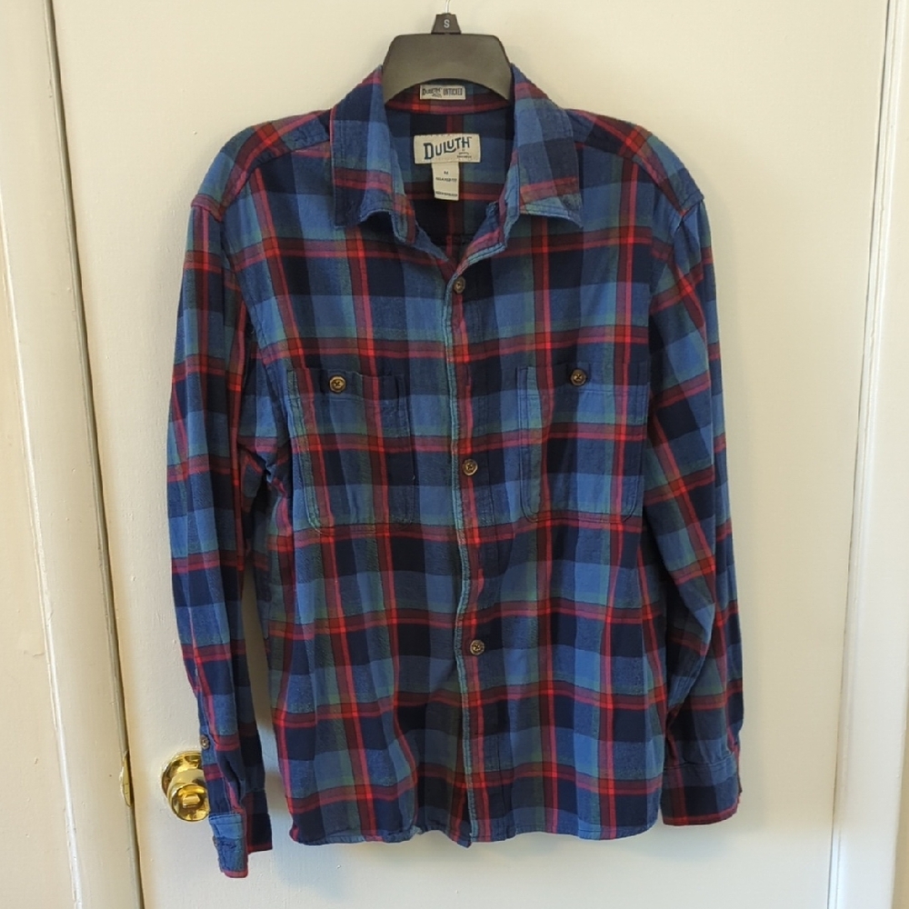 Duluth Trading Co Blue and Red Flannel Shirt